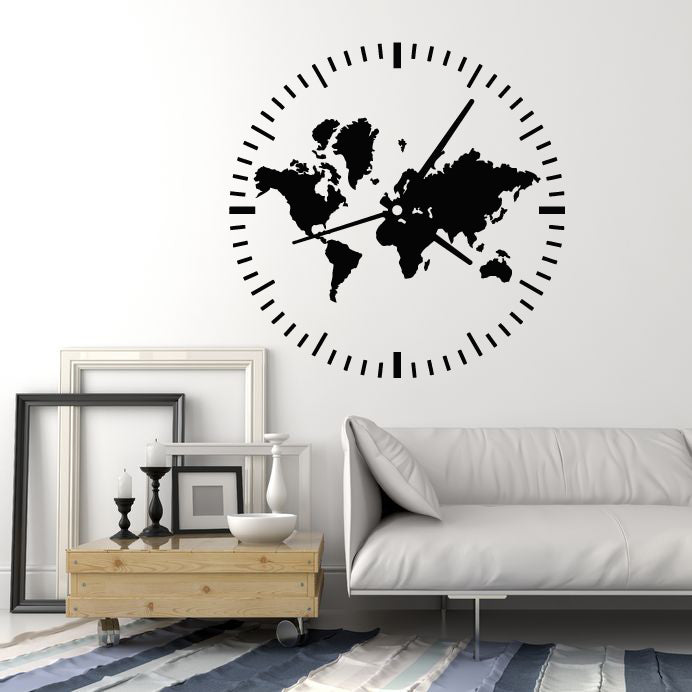 Vinyl Wall Decal Clock Travel Tourism Abstract Map World Home Room Idea Stickers Mural (g1871)