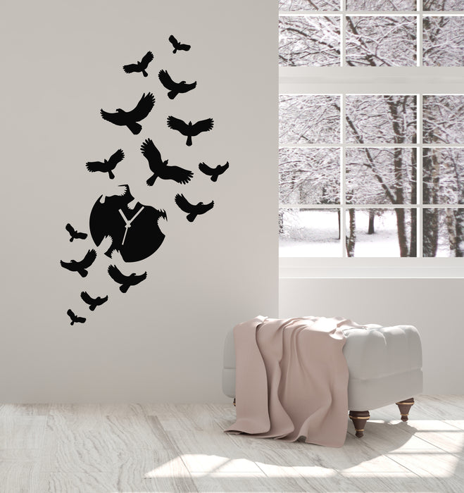 Vinyl Wall Decal Time Clock Birds Home Interior Decor Stickers Mural (g557)