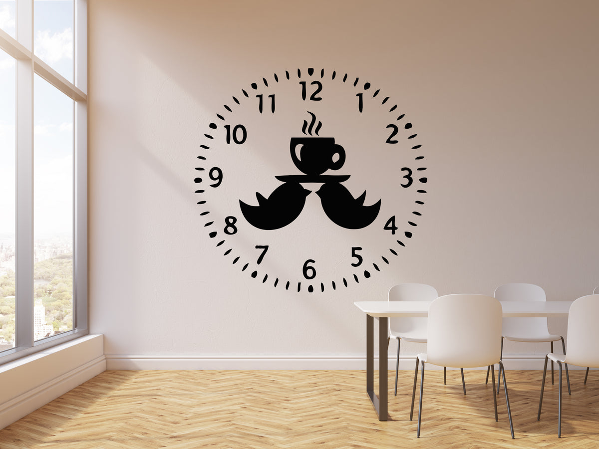 Clocking Tea Sticker Vinyl Wall Decal Clock Birds Time To Drink Tea Kitchen Dining Room Dec ...