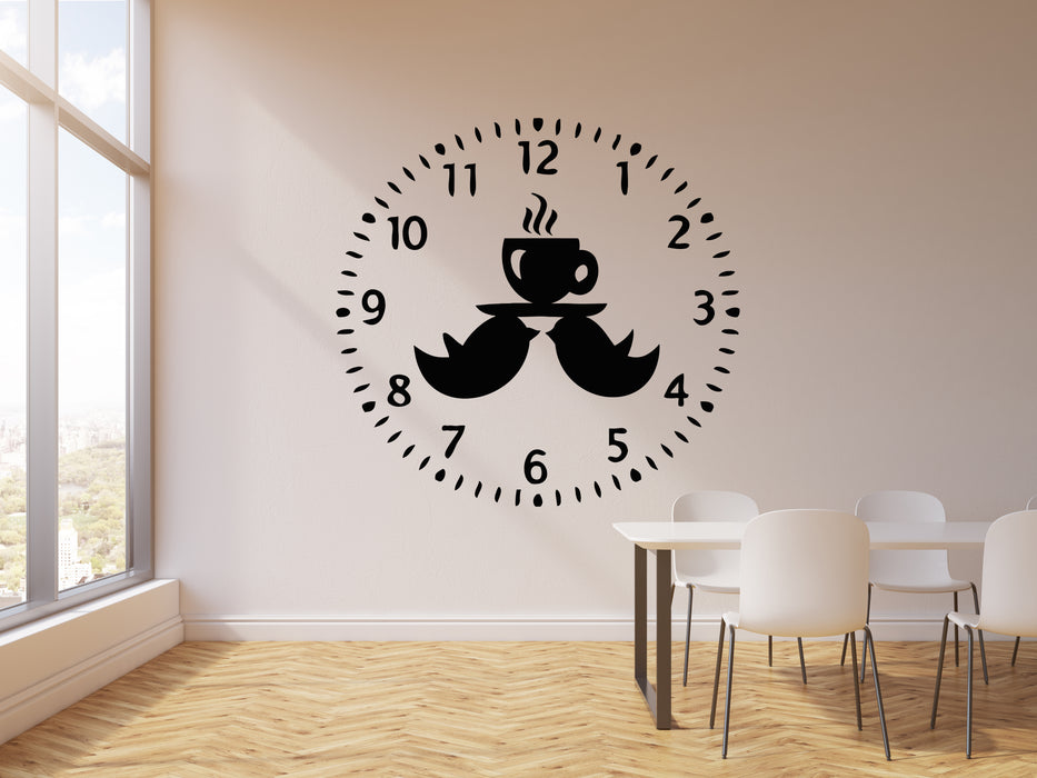 Vinyl Wall Decal Clock Birds Time To Drink Tea Kitchen Dining Room Decor Stickers Mural (g744)