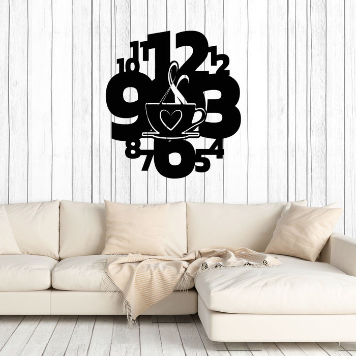 Vinyl Wall Decal Clock Time Drink Tea Numbers Cup LIving Room Stickers Mural (g8309)