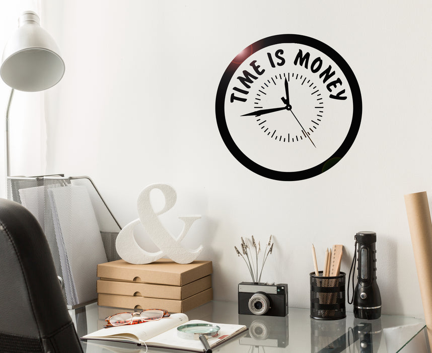 Vinyl Wall Decal Office Quote Time is Money Clock Business Decor Stickers Unique Gift (ig4808)