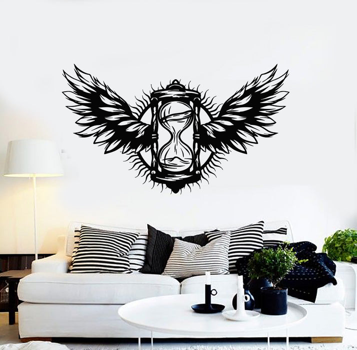Vinyl Wall Decal Hourglass Sandglass Vintage Watch With Wings Stickers Mural (g6349)