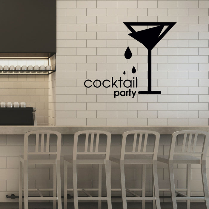 Cocktail Party Vinyl Decal Martini Glass Drops Lettering Stickers Mural (k244)