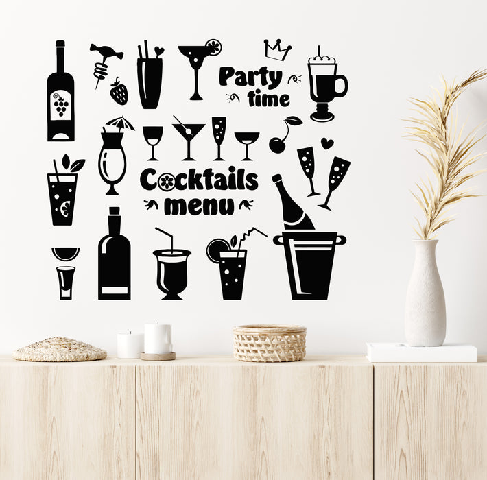 Vinyl Wall Decal Drink Glass Martini Cocktail Menu Collection Cafe Stickers Mural (g5533)
