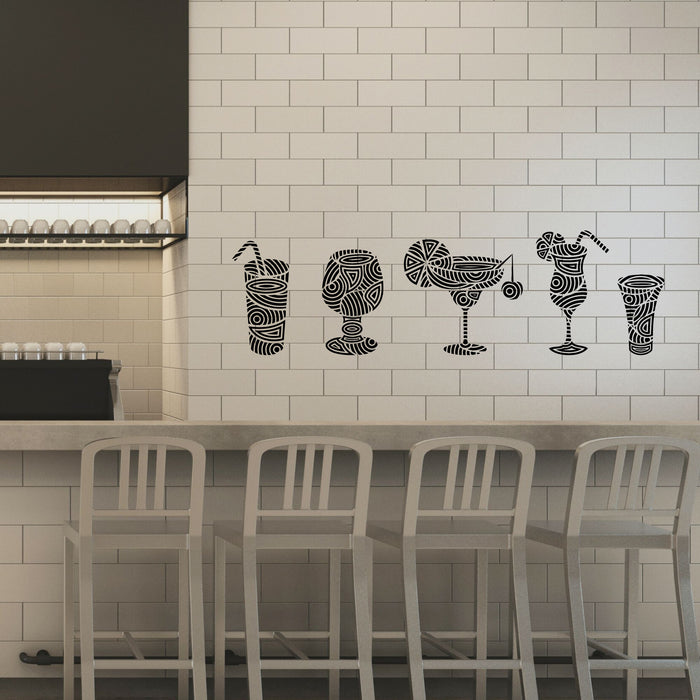 Vinyl Wall Decal Cocktail Icon Stylized Glasses Bar Kitchen Decor Stickers Mural (g8477)