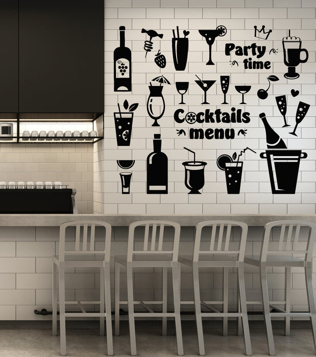 Vinyl Wall Decal Drink Glass Martini Cocktail Menu Collection Cafe Stickers Mural (g5533)