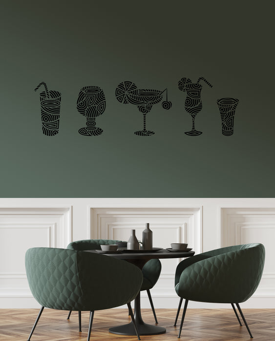 Vinyl Wall Decal Cocktail Icon Stylized Glasses Bar Kitchen Decor Stickers Mural (g8477)