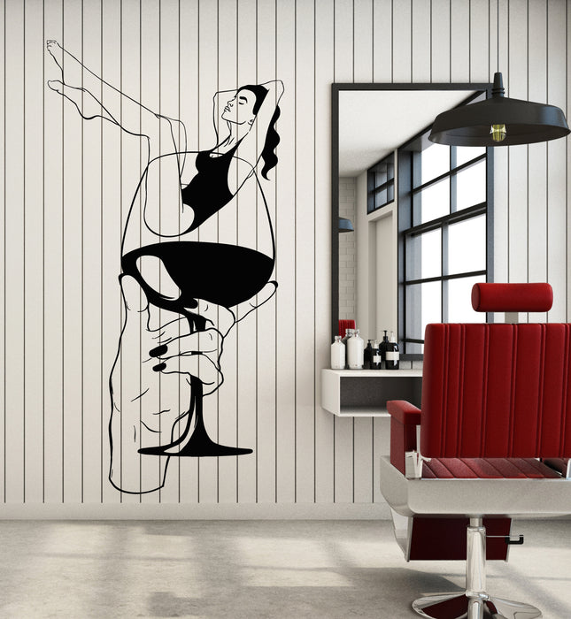 Vinyl Wall Decal Cocktail Girl Wineglass Party Drink Bar Night Club Stickers Mural (g7290)