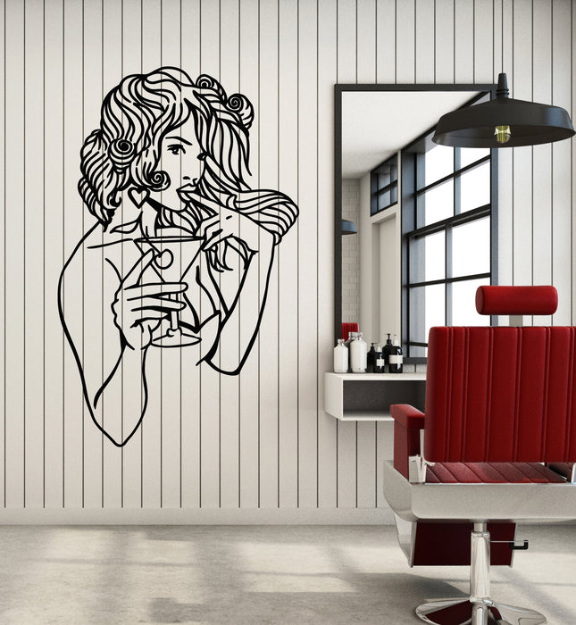 Vinyl Wall Decal Sexy Girl Drinking Cocktail Glass Martini Stickers Mural (g4940)