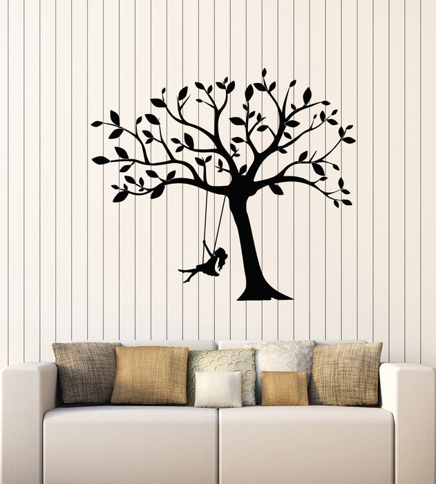 Vinyl Wall Decal Tree Branch Swing Kids Girl Room Freedom Stickers Mural (g6077)