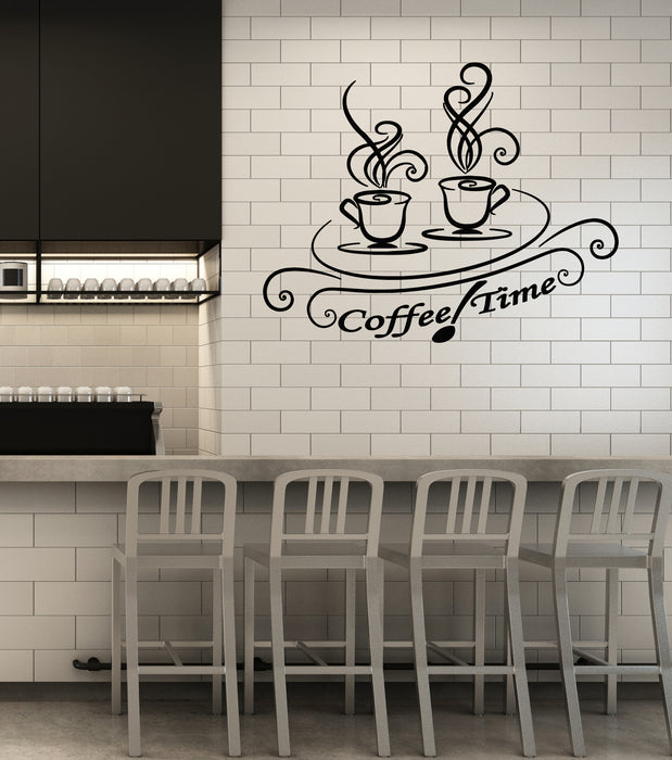 Виниловые наклейки на стену Чашки кофе Время кафе Кухня Столовая Наклейки Фреска (g1861)
