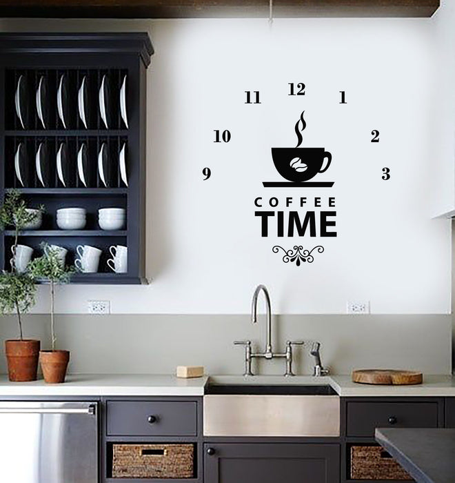 Vinyl Wall Decal Coffee Time Clock Shop Coffee Lover Decor Art Stickers Mural (ig5667)