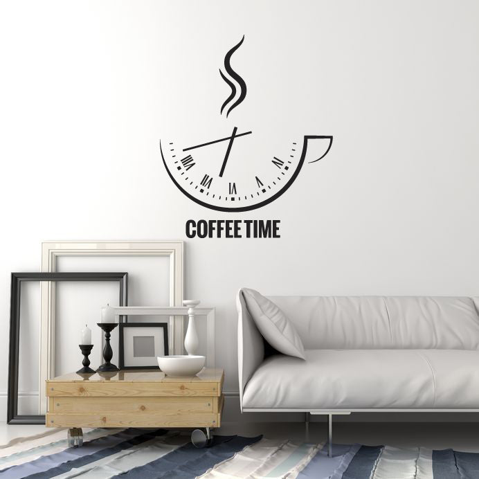 Vinyl Wall Decal Coffee Time Break Room Abstract Clock Office Stickers Mural (ig6115)