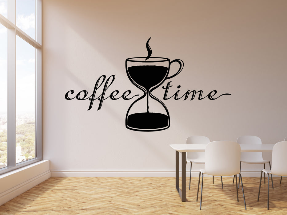Vinyl Wall Decal Coffee Time Break Room Hourglass Tea Cup Restaurant Stickers Mural (g1470)