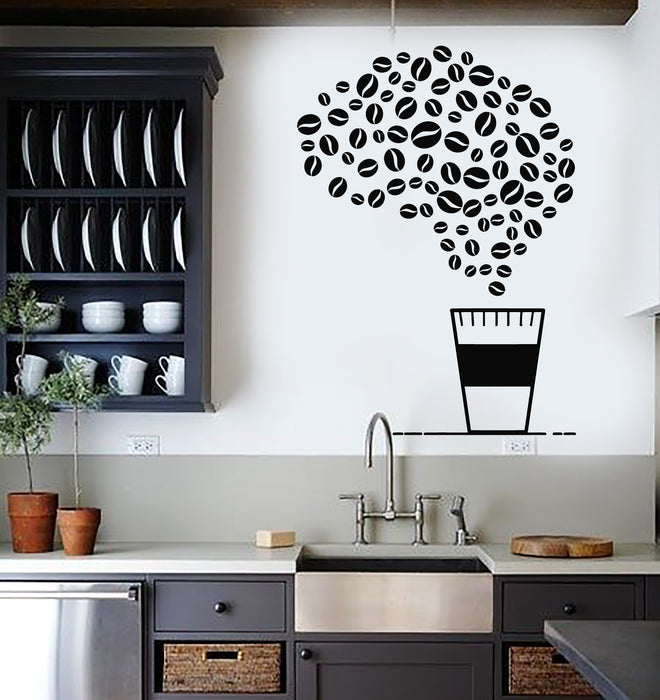 Vinyl Wall Decal Drink Cup Of Coffee House Bean Brain Cafe Kitchen Decor Stickers Mural (g2201)