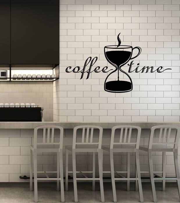 Vinyl Wall Decal Coffee Time Break Room Hourglass Tea Cup Restaurant Stickers Mural (g1470)