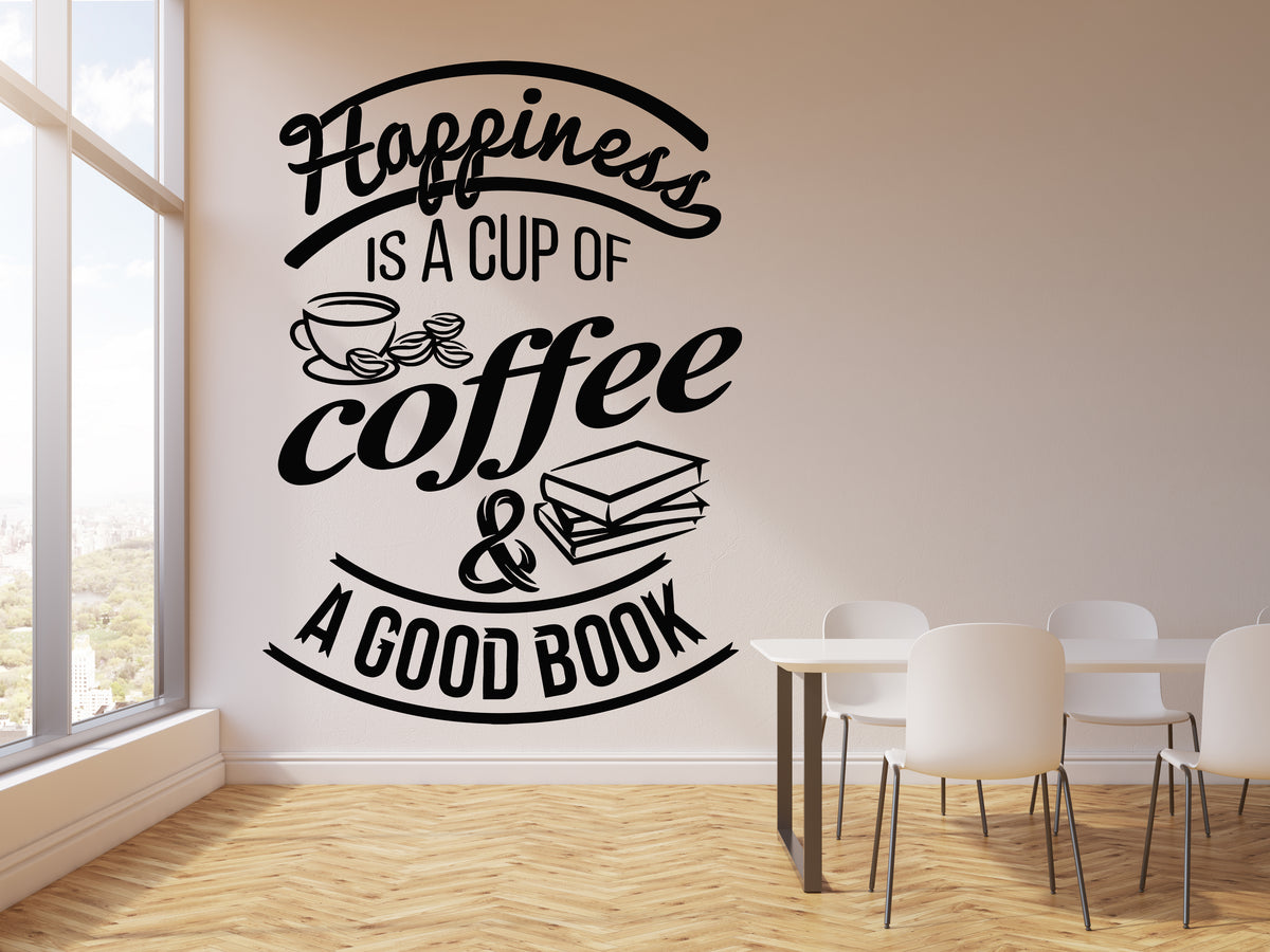 Cafe Decal — Happiness Cup Book Mur Coffee Wall Bar Vinyl Stickers Wallstickers4you Quote