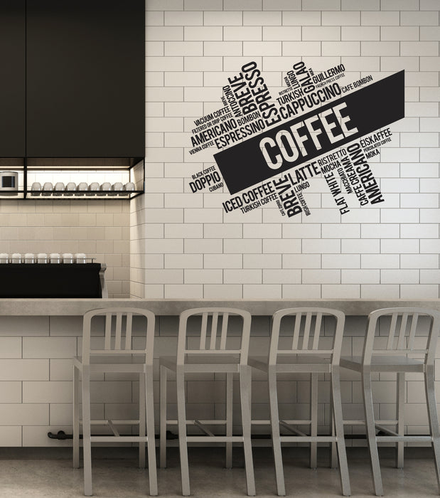 Vinyl Wall Decal Coffee House Words Cloud Kitchen Dining Room Interior Stickers Mural (ig5974)