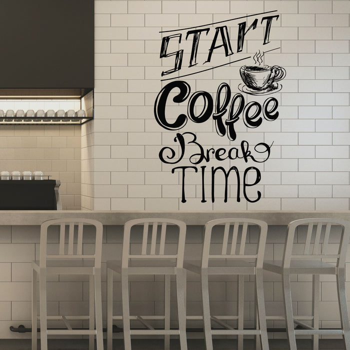 Start Coffee Break Time Vinyl Wall Decal Lettering Decor for Kitchen Cup Stickers Mural (k054)