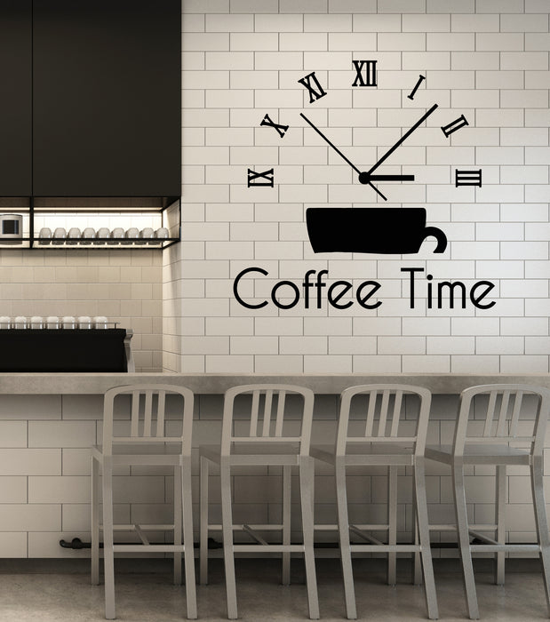 Vinyl Wall Decal Drink Coffee House Time Clock Office Break Room Stickers Mural (g2848)