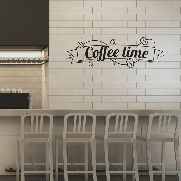 Coffee Time Vinyl Wall Decal Cafe Decor Coffee Bean Lettering Quote Stickers Mural (k233)