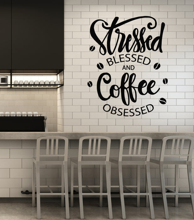 Vinyl Wall Decal Coffee Lover Obsessed Phrase House Beans Cafe Bar Stickers Mural (g2906)