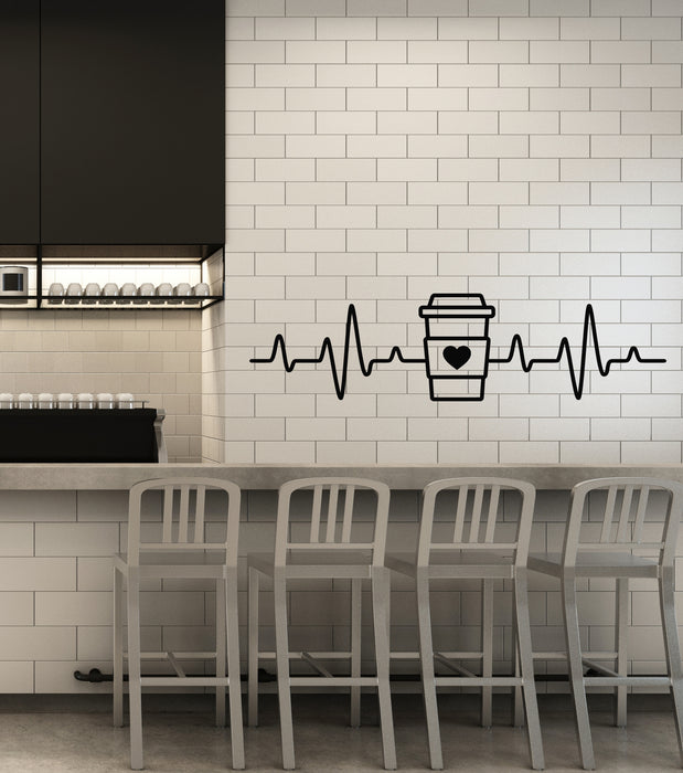 Vinyl Wall Decal Coffee Cafe Cardiogram Takeaway Coffee Drink Stickers Mural (g7615)