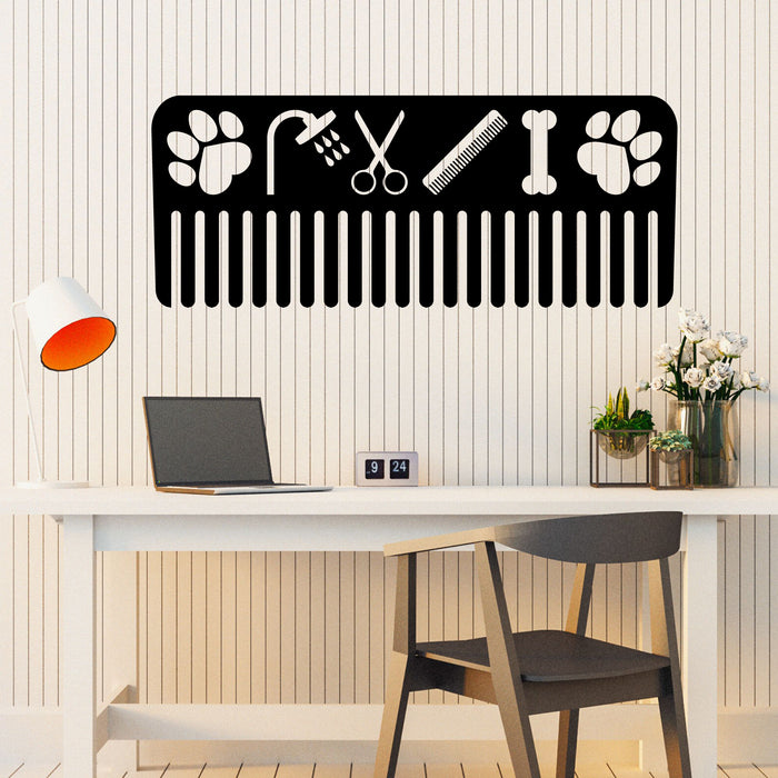 Comb Vinyl Wall Decal Pets Grooming Decor for Pets Beauty Salons Stickers Mural (k199)