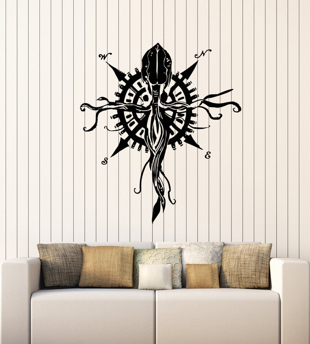 Vinyl Wall Decal Squid Octopus Ocean Sea Fish Compass Marine Style Stickers Mural (g1669)