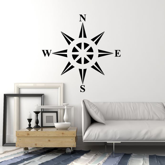 Vinyl Wall Decal Compass Earth Water Side of World Nautical Stickers Mural (g790)