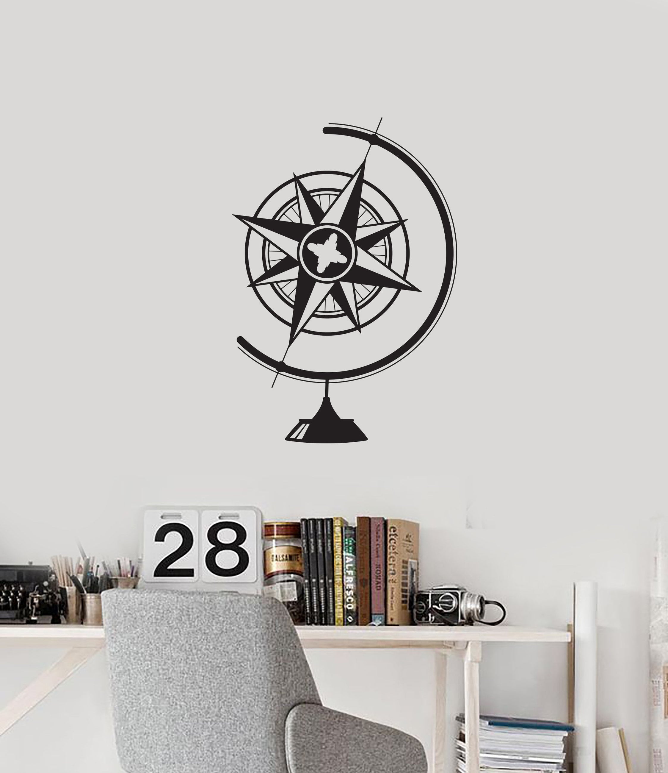 Vinyl Wall Decal Globe Compass Geography School Classroom Interior Sti ...