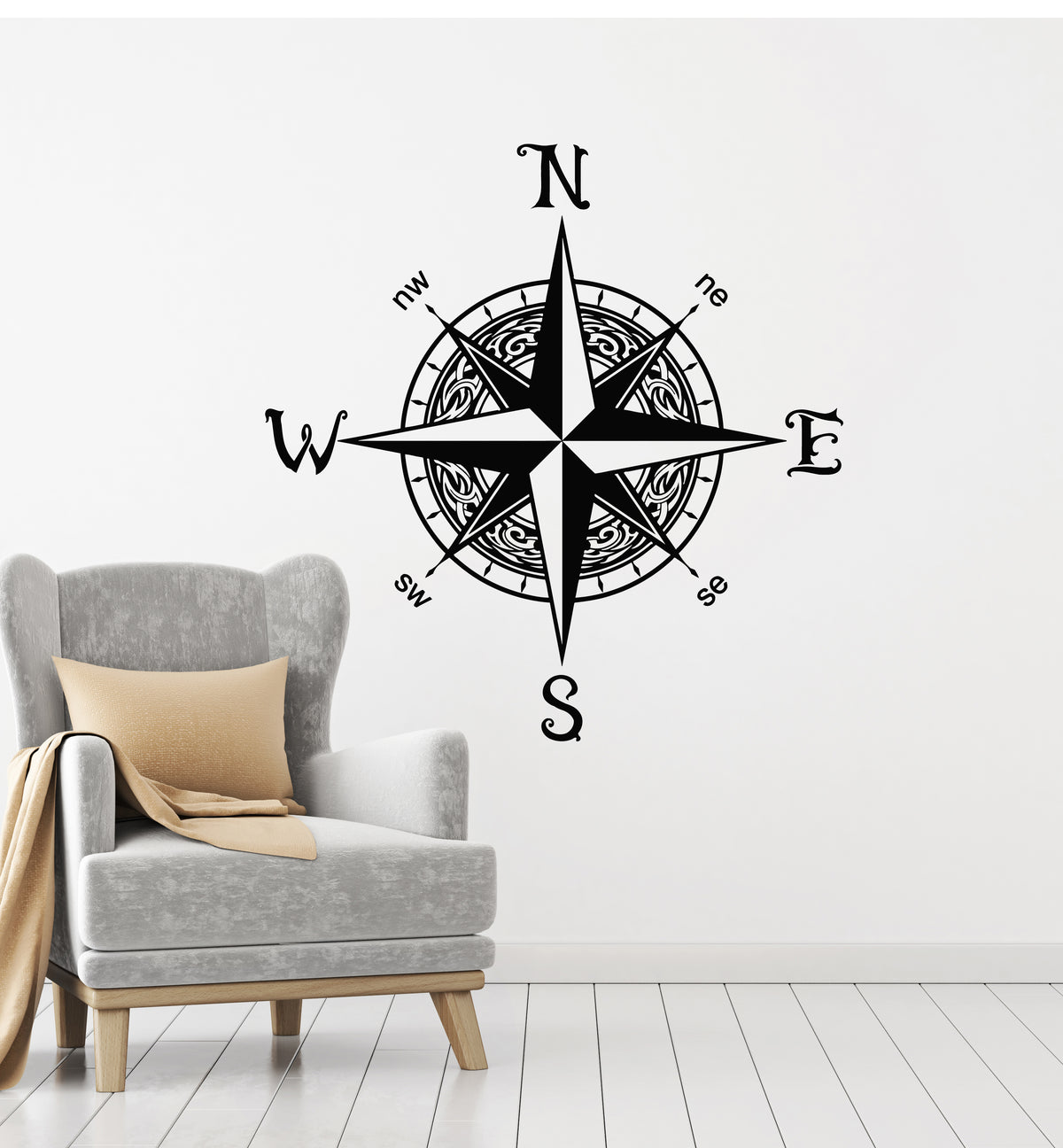 Vinyl Wall Decal Wind Rose Adventure Compass Navigation Stickers Mural ...