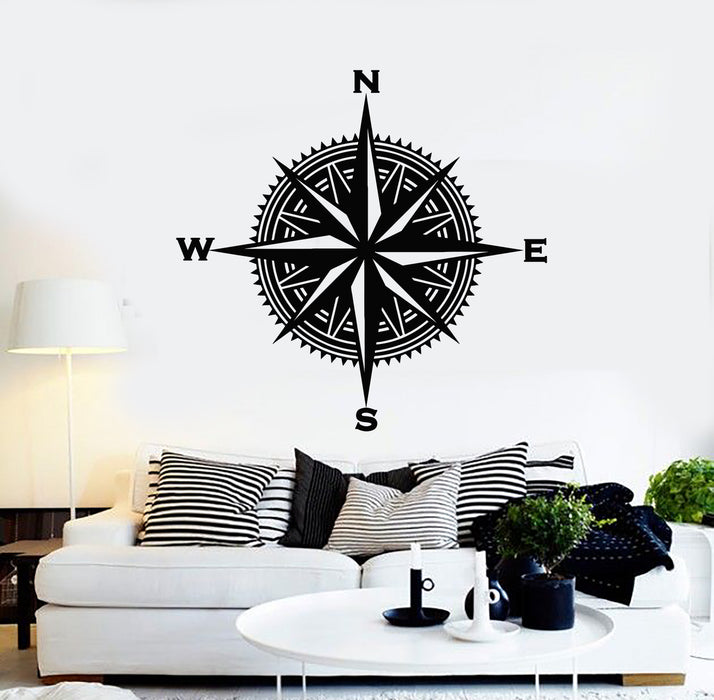 Vinyl Wall Decal Compass Wind Rose Travel Nautical Decor Stickers Mural (g665)