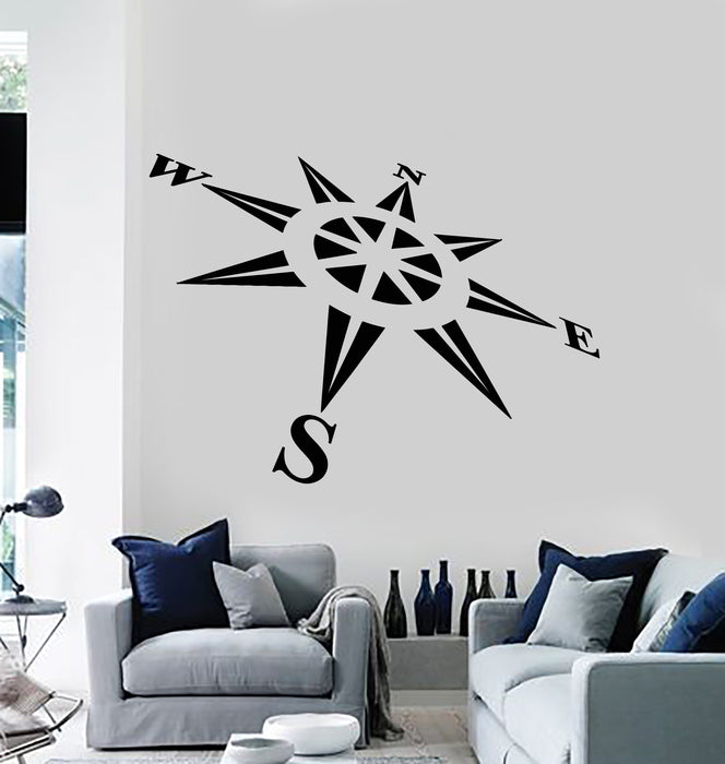Vinyl Wall Decal Compass Navigation Geography Travel Marine Style Stickers Mural (g781)