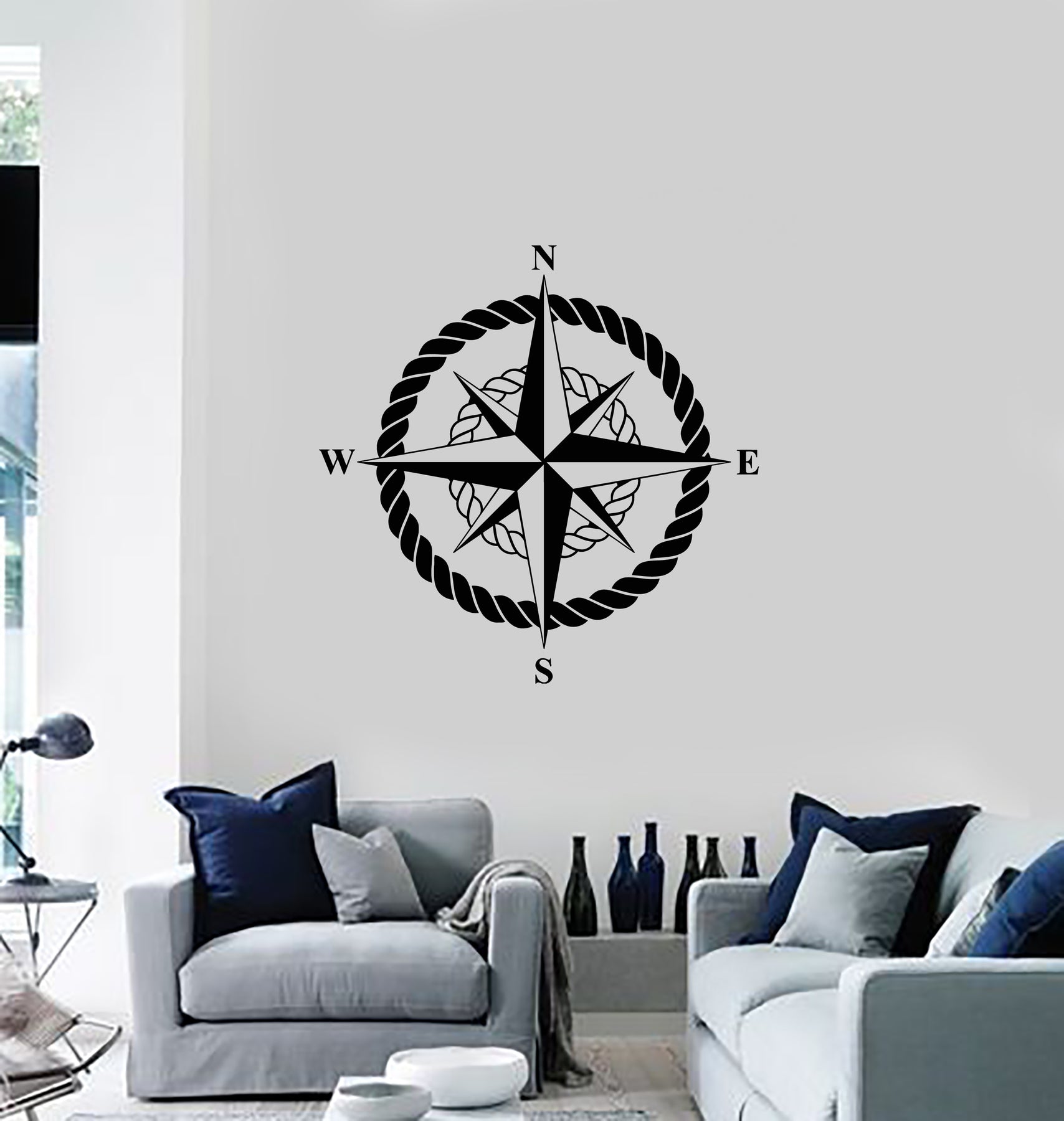 dal flydende underordnet Vinyl Wall Decal Nautical Compass Sea Anchor Marine Wind Rose Stickers —  Wallstickers4you