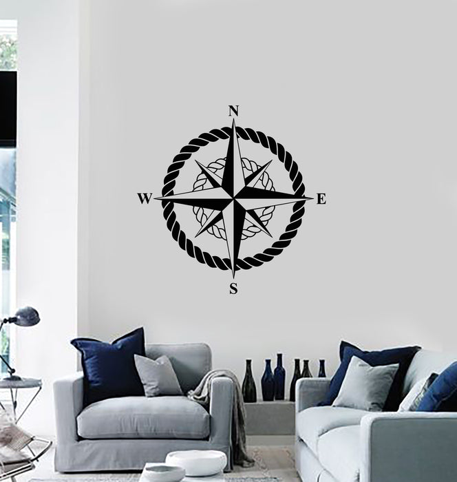 Vinyl Wall Decal Nautical Compass Sea Anchor Marine Wind Rose Stickers Mural (g926)