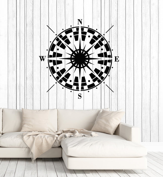 Vinyl Wall Decal Compass Nautical Art School Class Room Art Stickers Mural (ig5277)