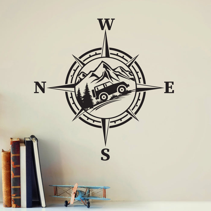 Vinyl Wall Decal Compass SUV Car Nature Nature Travel Adventure Stickers Mural (ig6476)