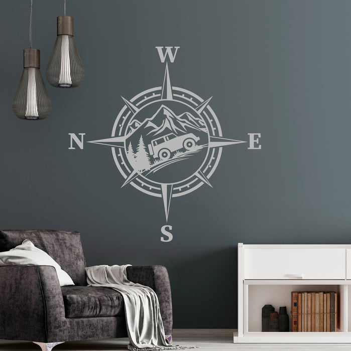 Vinyl Wall Decal Compass SUV Car Nature Nature Travel Adventure Stickers Mural (ig6476)