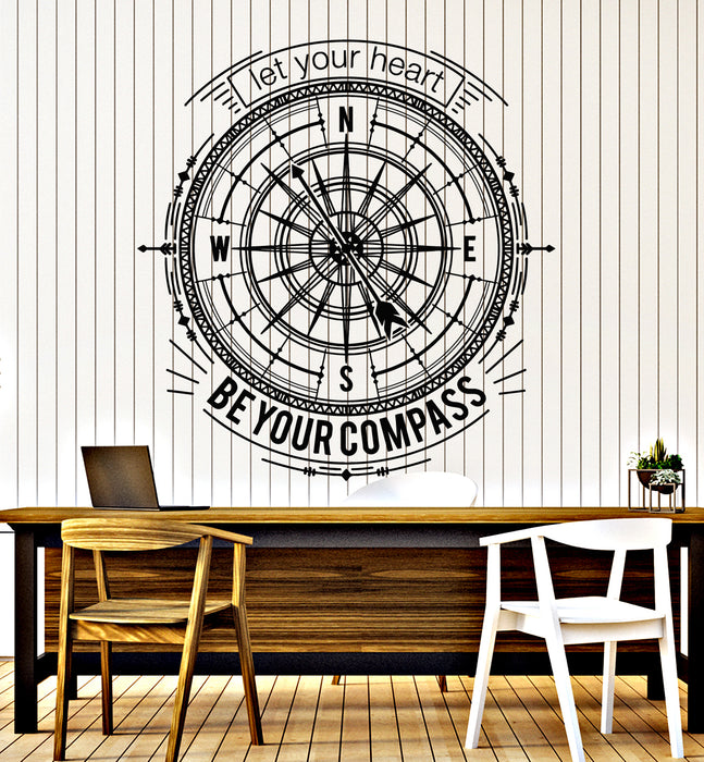 Vinyl Wall Decal Phrase Let Your Heart Be Your Compass Wind Rose Stickers Mural (g5823)
