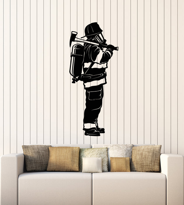 Vinyl Wall Decal Rescuer Fire Department Firefighter Axe Stickers Mural (g4383)