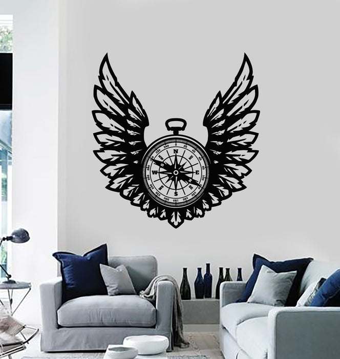 Vinyl Wall Decal Wind Rose Compass Wings Sea Nautical Decor Stickers Mural (g4382)