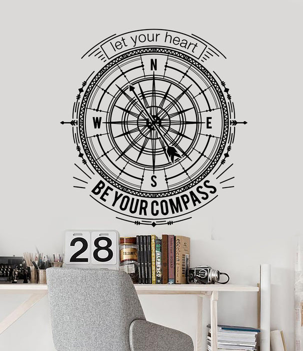 Vinyl Wall Decal Phrase Let Your Heart Be Your Compass Wind Rose Stickers Mural (g5823)
