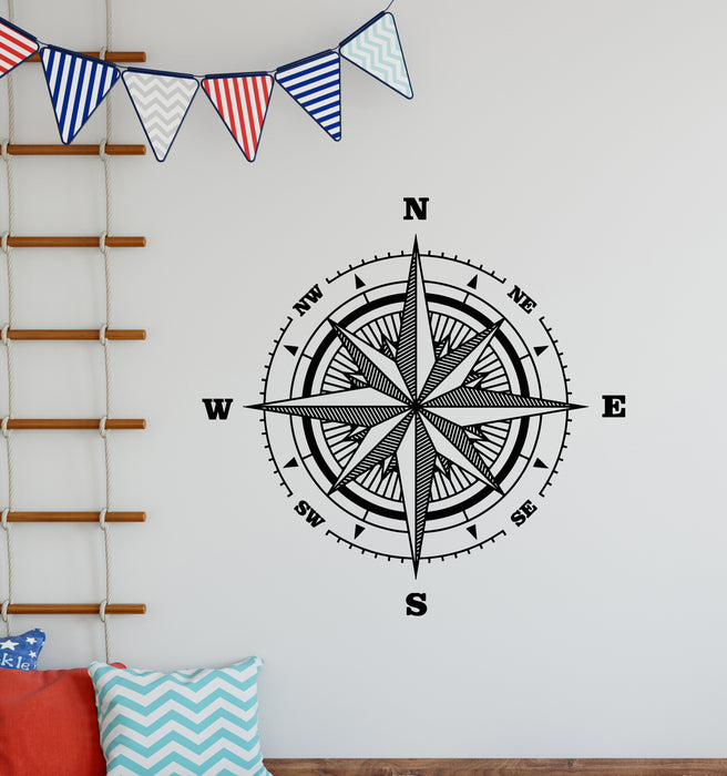 Vinyl Wall Decal Compass Nautical Travel Tourism Sea Style Stickers Mural (g6423)