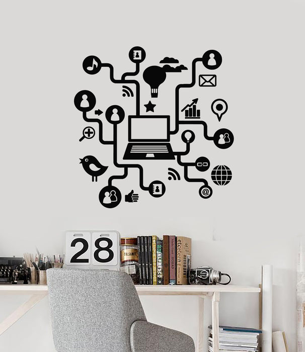 Vinyl Wall Decal Laptop Computer Internet Social Networks Communication Stickers Mural (g2819)