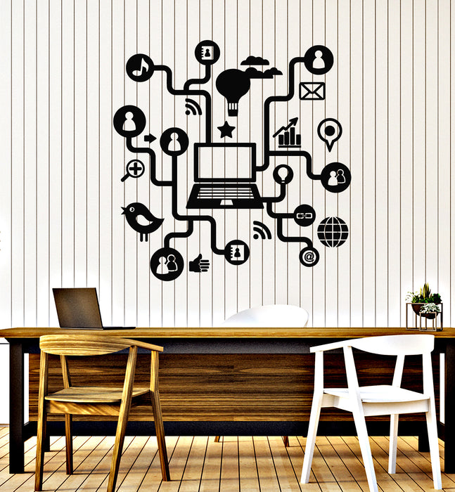 Vinyl Wall Decal Laptop Computer Internet Social Networks Communication Stickers Mural (g2819)