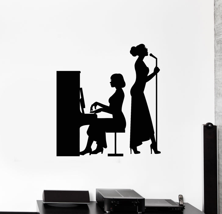 Vinyl Wall Decal Music Concert Scene Piano Singer Silhouette Girls Stickers Mural (g2946)