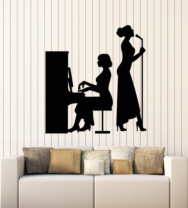Vinyl Wall Decal Music Concert Scene Piano Singer Silhouette Girls Stickers Mural (g2946)