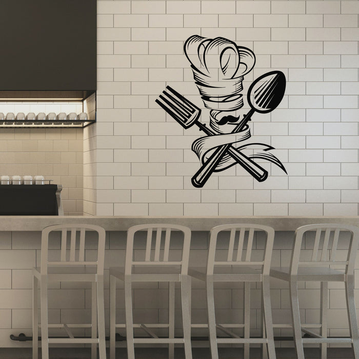 Vinyl Wall Decal Cooking Interior Chef's Hat Kitchen Utensils Stickers Mural (g8390)